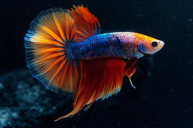 O colorido peixe betta flamejando em exibição
