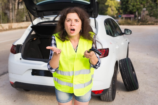 Foto o comprimento total de uma mulher de pé na estrada na cidade