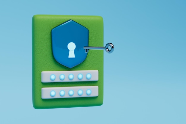 Foto o conceito de abertura de bloqueios bloqueie a chave de abertura e o código da chave para bloquear na pasta de cópia de fundo azul