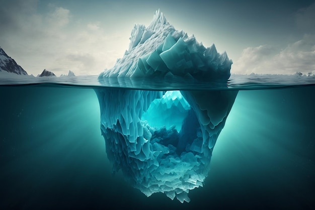 O conceito de aquecimento global debaixo d'água Uma ilustração de um iceberg IA generativa