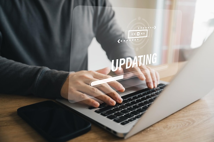 Foto o conceito de atualizar o sistema operacional com a última versão melhor software do sistema atualizações de dados de desenvolvimento de software digital atualizações e futuras atualizações do sistema operacional