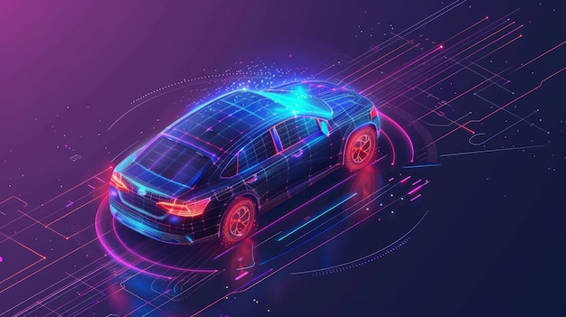 Foto o conceito de carros inteligentes hologramas digitais de carros no estilo hud com velocímetros de painel hud gui vfx