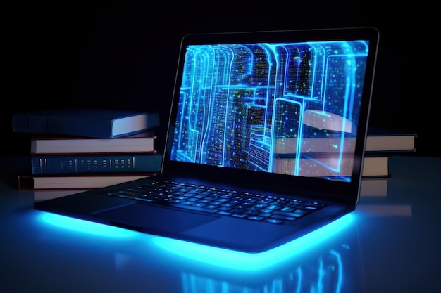O conceito de computação em nuvem em um laptopFuturistic ilustração moderna Tecnologias inovadoras Generative ai