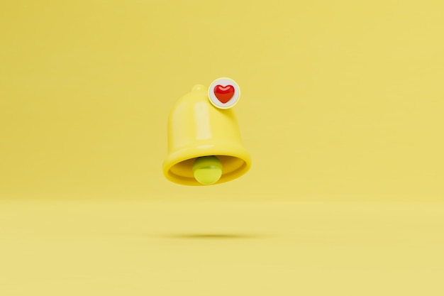 O conceito de correspondência de amor um sino com coração para alertá-lo para uma nova mensagem 3D render
