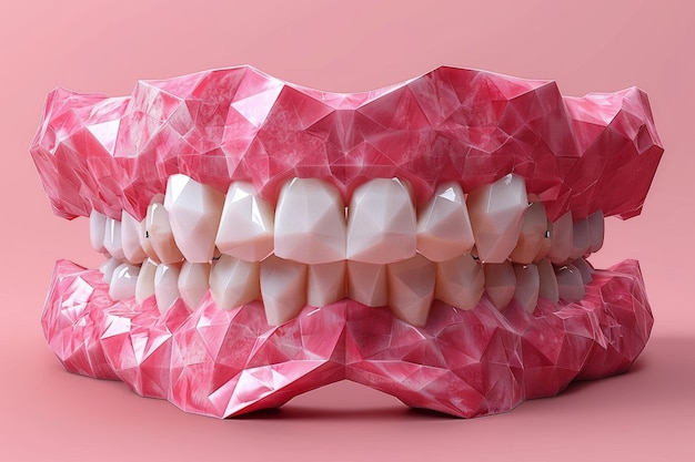 O conceito de corrigir dentes irregulares com suportes uma ilustração poligonal Anúncio para estomatologia que usa tipografia moderna para publicidade dentária
