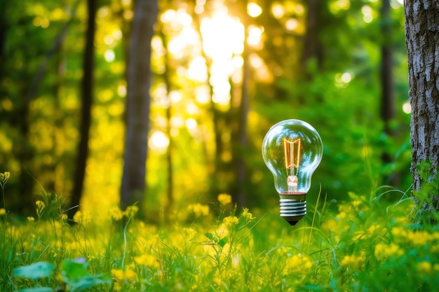 O conceito de cuidado ambiental uma lâmpada de sustentabilidade no meio de uma floresta