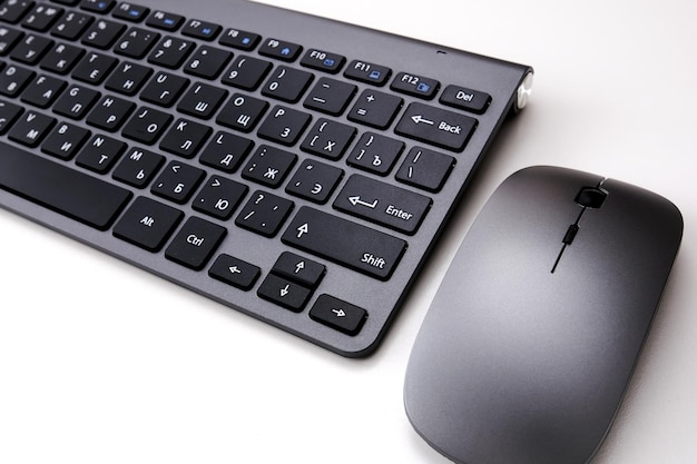 Foto o conceito de educação empresarial programando pessoas e tecnologia close-up do teclado e mouse