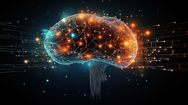O conceito de fluxo de dados do cérebro humano digital Aprendizagem profunda de máquina Inteligência artificial