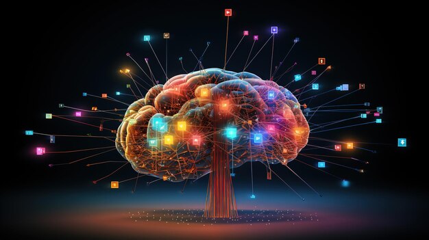 O conceito de fluxo de dados do cérebro humano digital máquina de aprendizagem profunda inteligência artificial