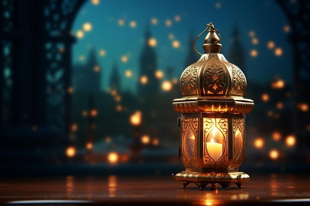 Foto o conceito de janela se mistura com a mesquita de lanterna de charme do eid al fitr