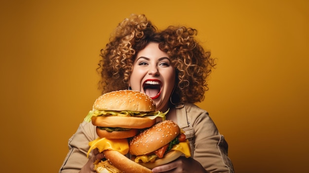O conceito de jejum intermitente mulher gorda desfrutando de comida