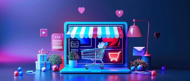 O conceito de marketing digital, comércio, venda on-line, promoção de produtos ou serviços usando plataformas digitais, como motores de busca, redes sociais, sites de e-mail, marketing digital.