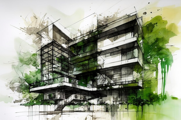 O conceito de materiais industriais de arquitetura verde Escola de Barbizon composição equilibrada moderna