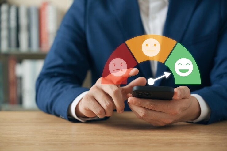 Foto o conceito de pesquisa de satisfação do cliente os usuários avaliam as experiências de serviço em aplicações on-line os clientes podem avaliar a qualidade do serviço, levando à classificação da reputação do negócio