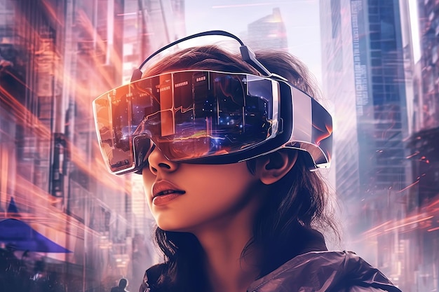 O conceito de tecnologia de óculos VR com dispositivo de óculos portáteis Realidade virtual experiência imersiva futurista Gerada por IA