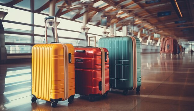 O conceito de turismo e malas de viagem no aeroporto