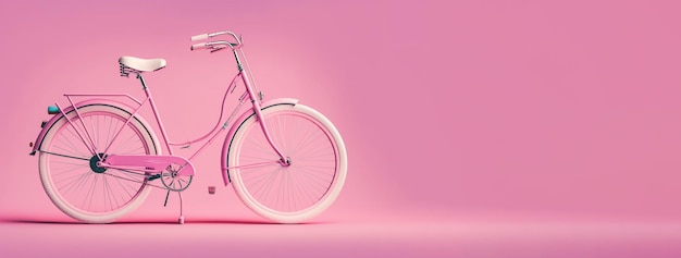 O conceito do dia mundial da bicicleta rosa no papel de parede de fundo rosa isola a IA gerada