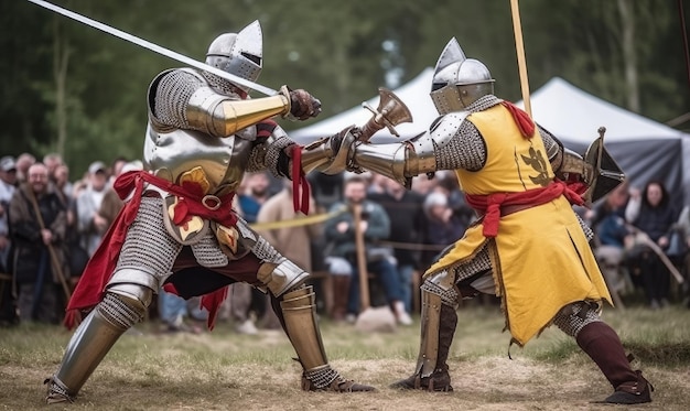 O confronto de espadas em um duelo de cavaleiros Criando usando ferramentas generativas de IA