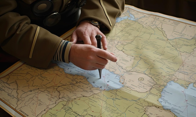 O conselho militar revisa o mapa para planejar a estratégia de guerra Criando usando ferramentas generativas de IA