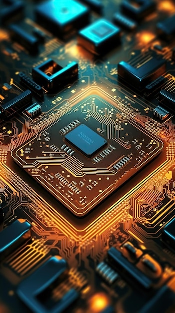 Foto o coração da tecnologia uma visão em close-up de uma placa de circuitos eletrônicos uma placa-mãe em close- up