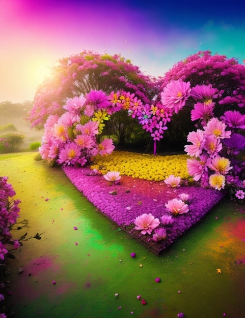 O coração das flores de Holi e do fundo da natureza