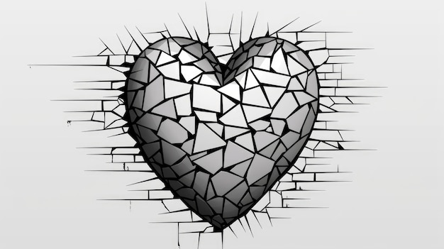 O coração rachado e quebrado abstrato simboliza um amor passado