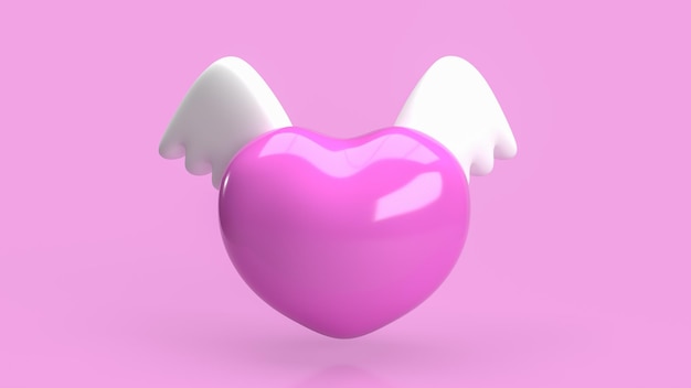 O coração rosa e a asa branca para renderização 3d do conceito de dia dos namorados ou amor