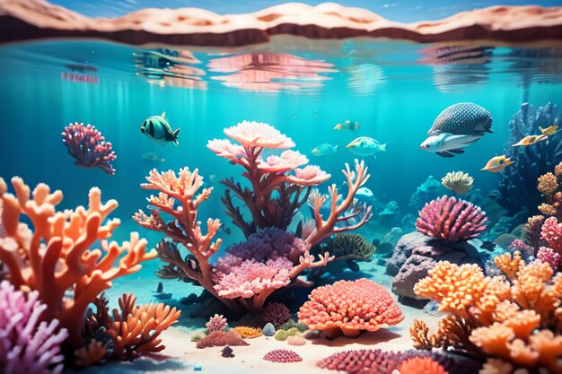 Foto o coral colorido bonito é o fundo do papel de parede do habitat dos peixes do ecossistema do mundo subaquático