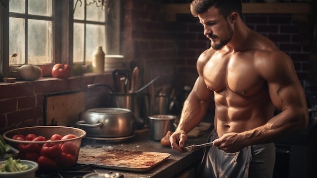 O cozinheiro está a cozinhar.