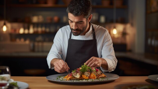 Foto o cozinheiro está a cozinhar.