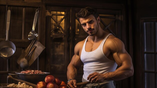 O cozinheiro está a cozinhar.