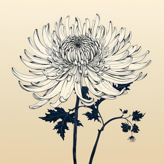 O crisantemo minimalista desenhado à mão reviveu formas de arte históricas
