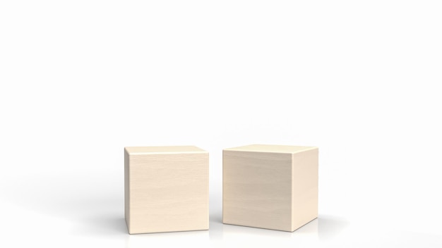 O cubo de madeira em branco para renderização 3d do conceito de plano de fundo
