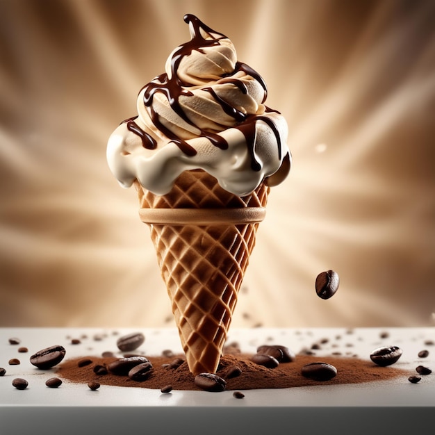O delicioso cone de sorvete de café é um deleite delicioso para qualquer amante de café O rico e cremoso gelato