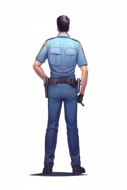 O desenho de um policial com a palavra polícia nas costas.