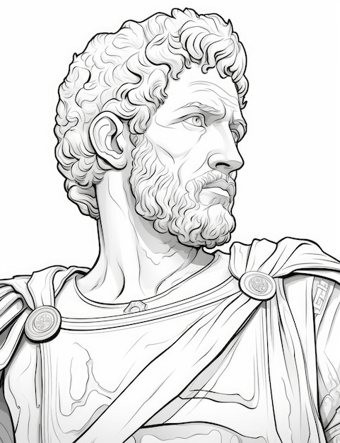 o desenho de uma estátua romana com uma coroa e algarismos romanos.
