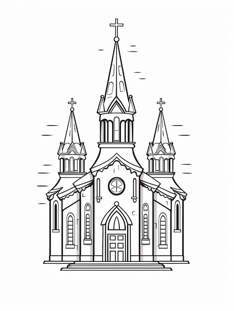 o desenho de uma igreja com uma cruz no topo.