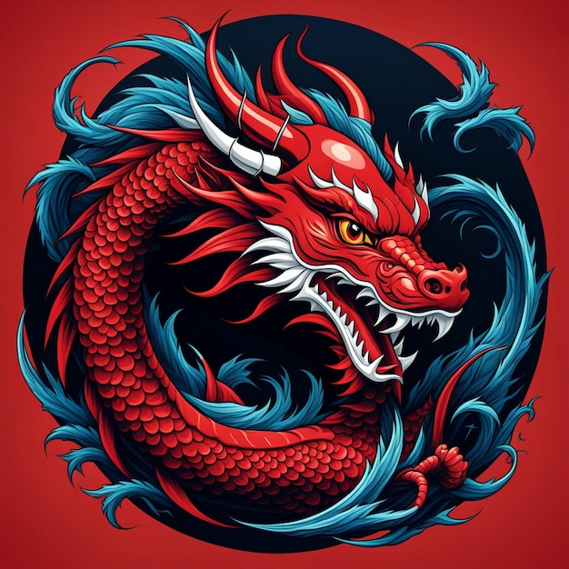 Foto o desenho do dragão vermelho japonês é adequado para o desenho da camiseta