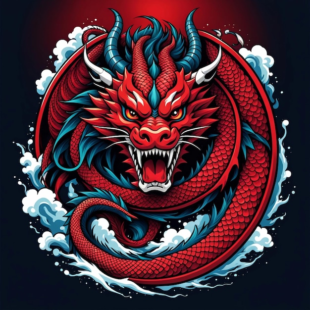 Foto o desenho do dragão vermelho japonês é adequado para o desenho da camiseta