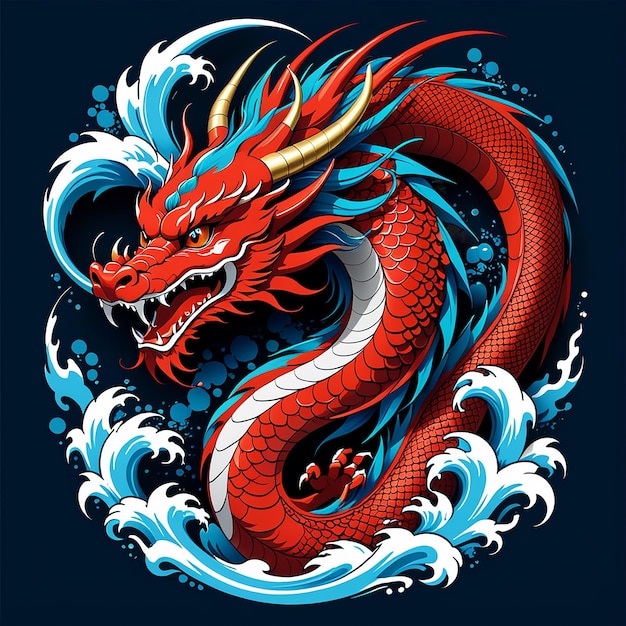 O desenho do dragão vermelho japonês é adequado para o desenho da camiseta