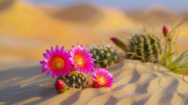 O deserto floresce depois de chuvas raras. A vida emerge desafiadoramente vibrante contra as areias.