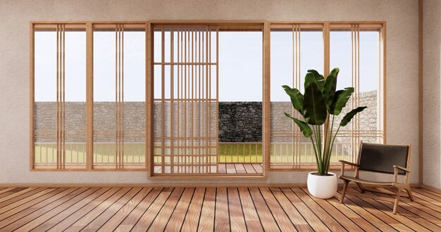 O design de estilo japonês do quarto mínimo. renderização 3d