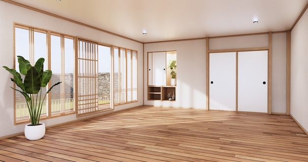 O design de estilo japonês do quarto mínimo. Renderização 3D