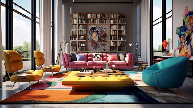 O design de interiores da casa e colorido