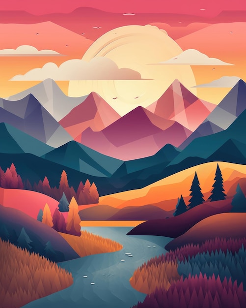 O design é uma ilustração abstrata moderna da paisagem montanhosa Illustration Generative AI