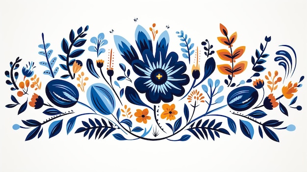 O design vetorial de flores de arte popular escandinava definiu padrões florais retrô inspirados na ar tradicional