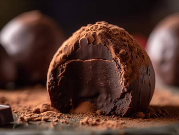 O detalhe decadente de uma trufa de chocolate