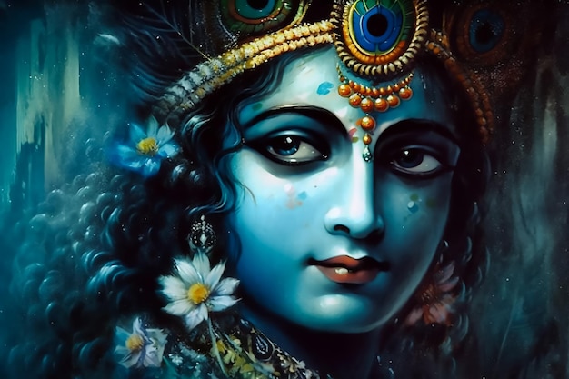 Foto o deus hindu radha krishna ama a ilustração da arte moderna