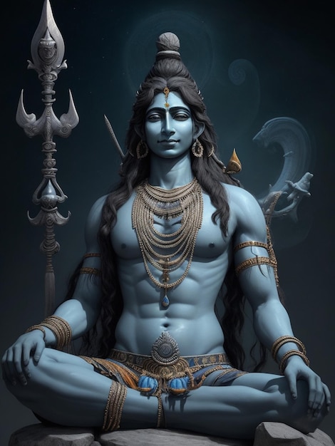 O deus indiano Shiva posando com uma expressão calma e relaxada