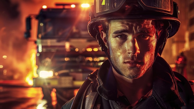 Foto o dever de um bombeiro é combater o fogo para proteger as pessoas.
